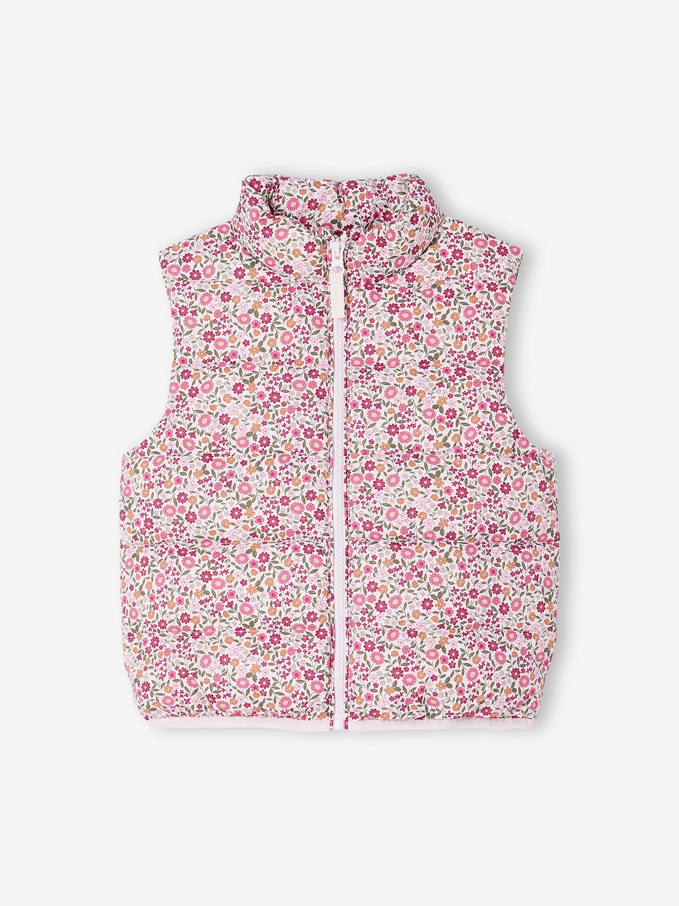 Vertbaudet Mouwloos Donsjack Met Bloemenmotieven Voor Meisjes Roze, Bedrukt