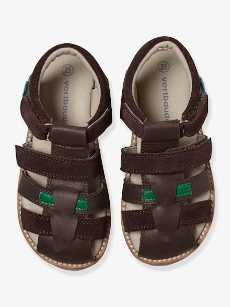 Leren sandalen met klittenband voor jongens bruin+ZAND - vertbaudet enfant 