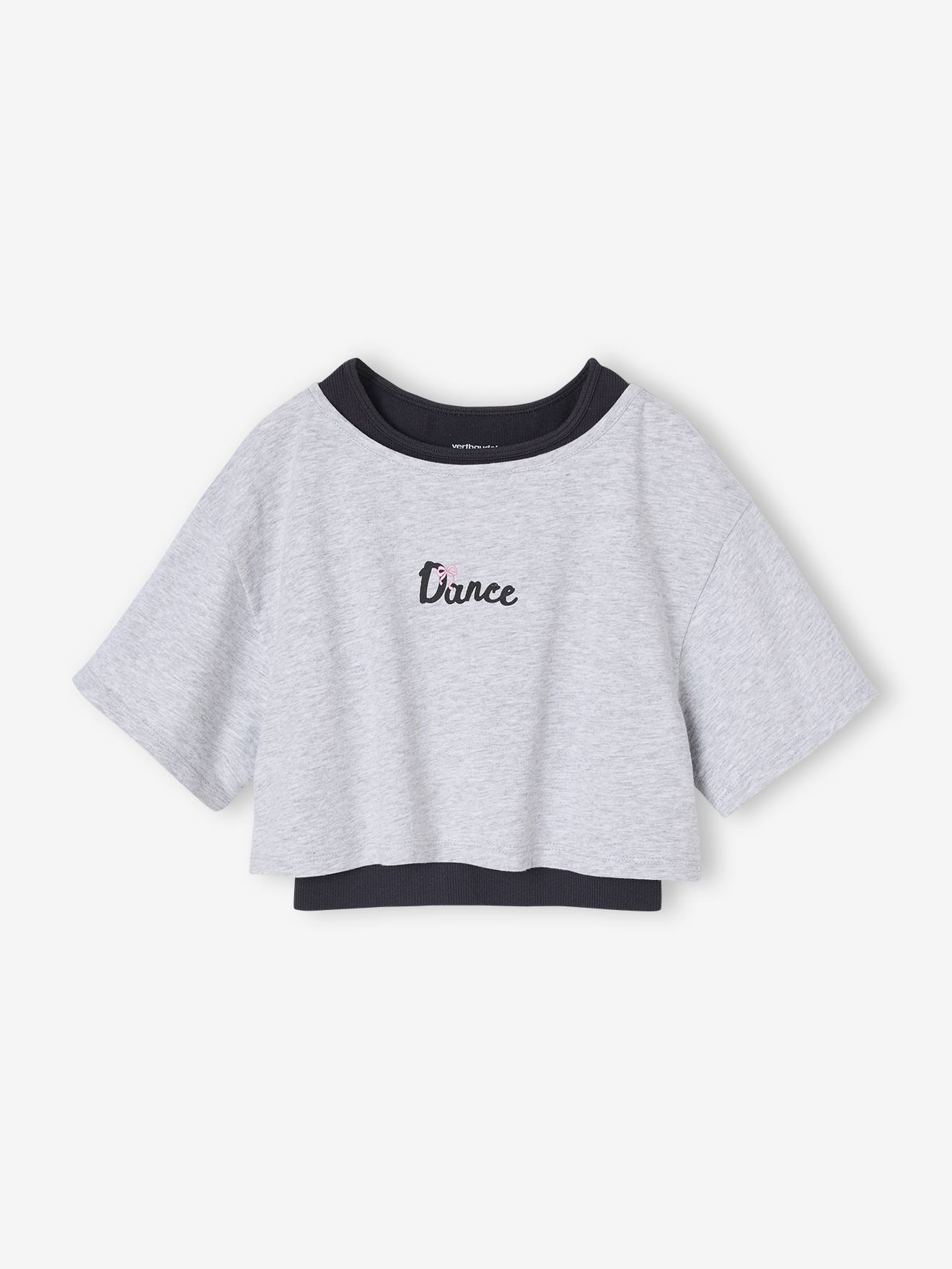 Vertbaudet 2-in-1 Cropped Sport T-shirt Met Beha's Voor Meisjes Gemêleerd Grijs