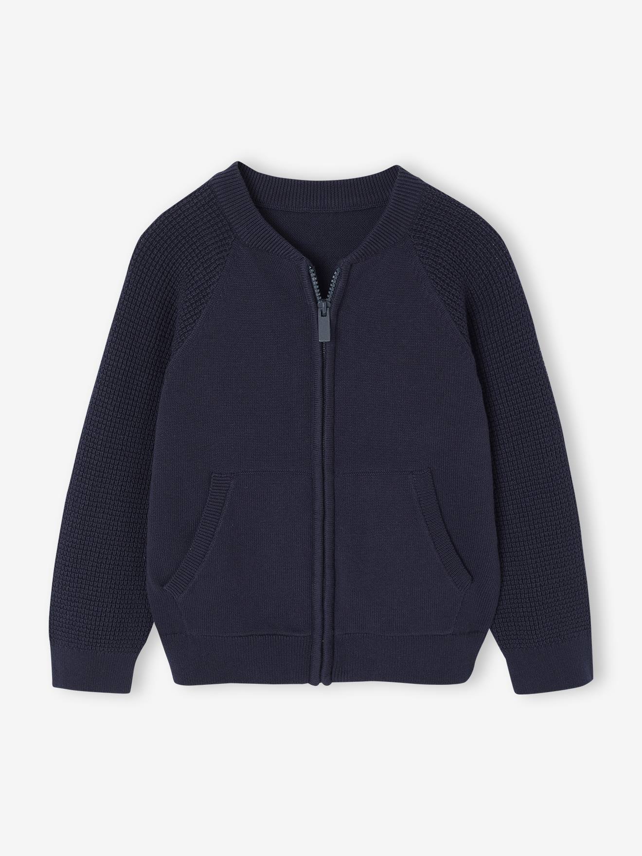 Teddy vestje voor jongens met lange mouwen marineblauw