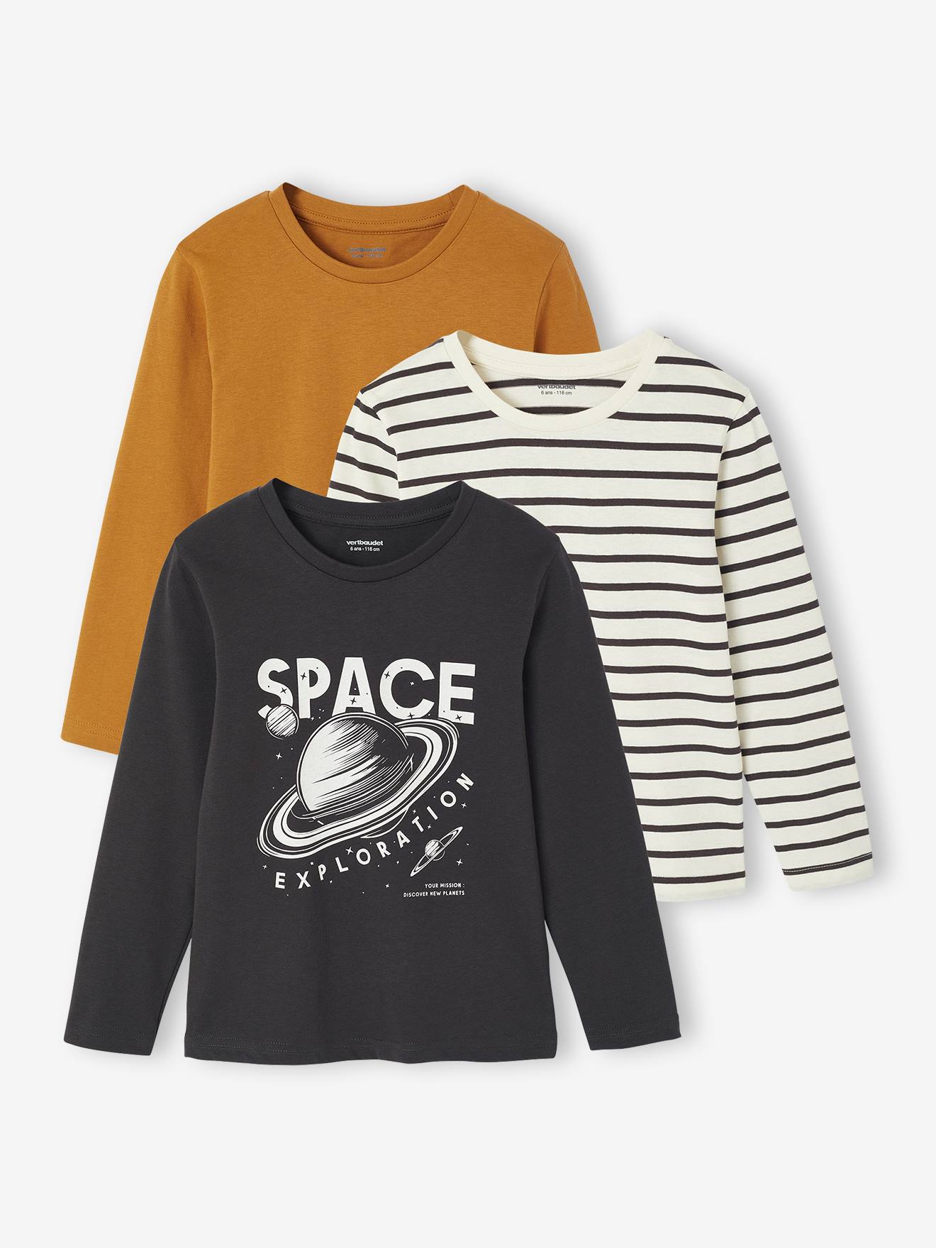 Vertbaudet Set Van 3 Bijpassende Jongensshirts Met Lange Mouwen Antraciet