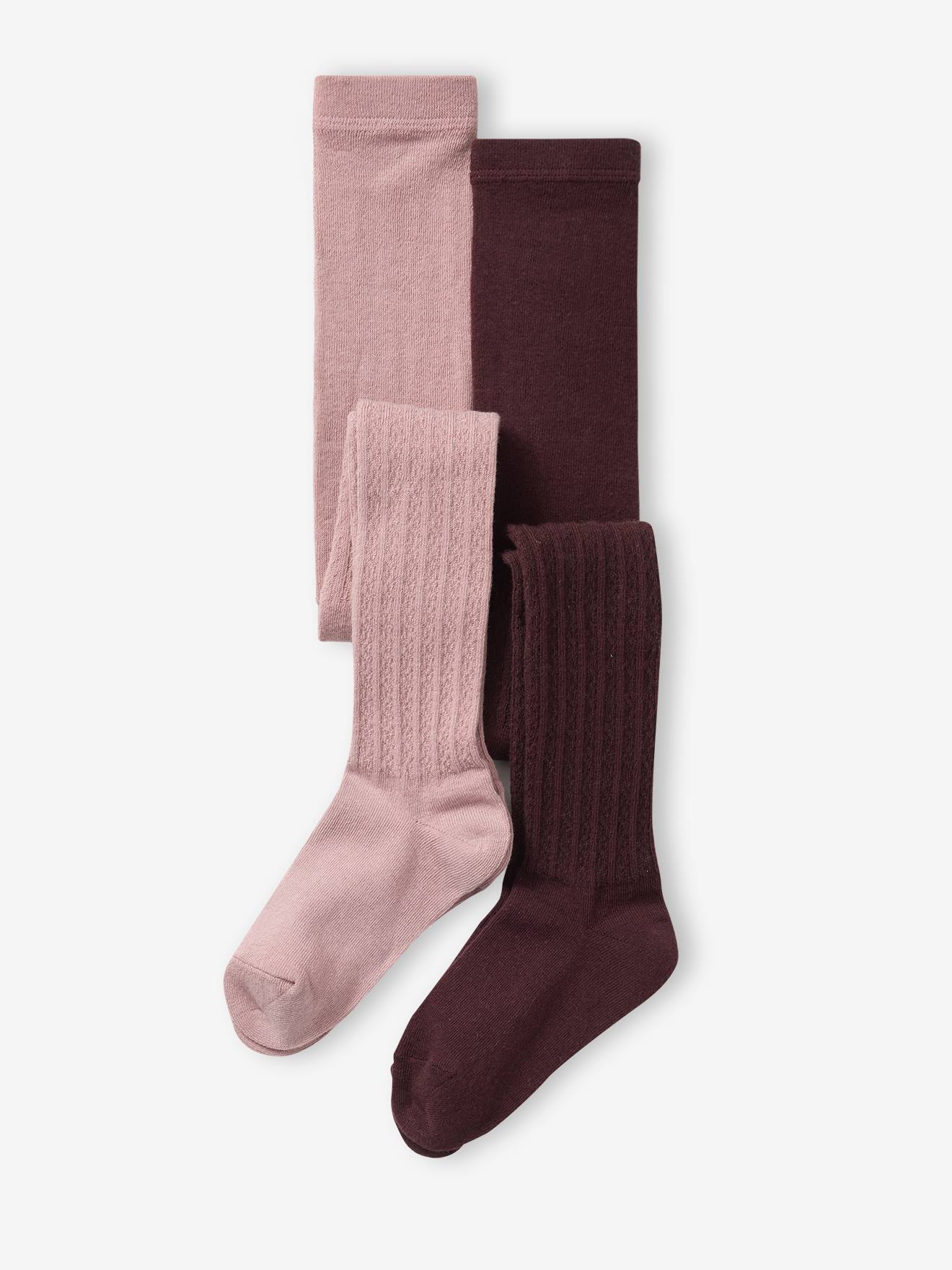 Vertbaudet Set Van 2 Paar Gedraaide Panty's Voor Meisjes Zachtpaars
