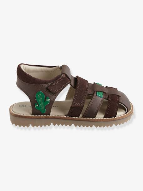 Leren sandalen met klittenband voor jongens bruin+ZAND - vertbaudet enfant 