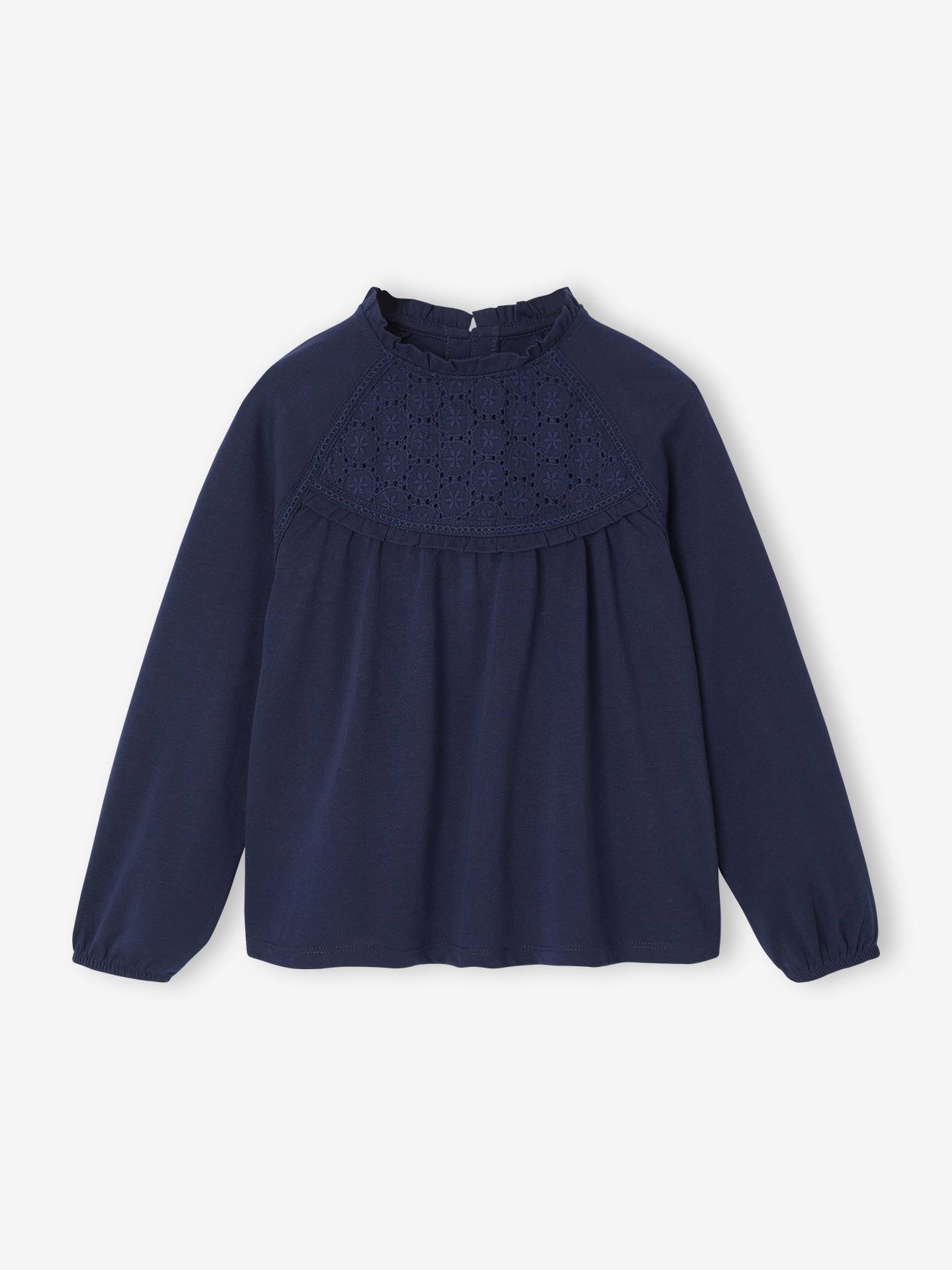 Vertbaudet Shirt Van Engels Borduurwerk Voor Meisjes Marineblauw