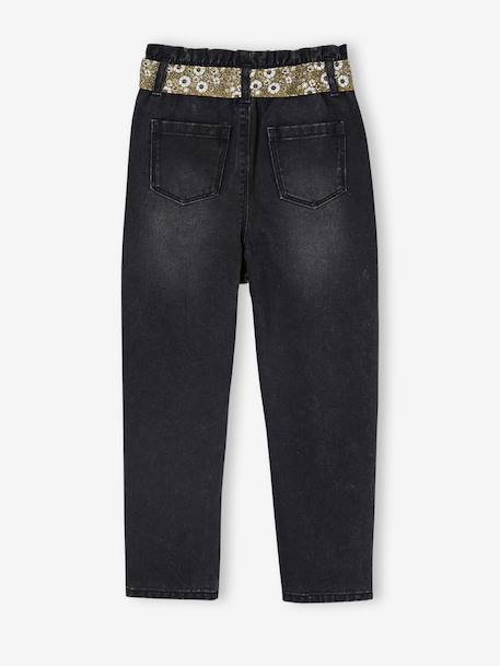Jean style paperbag et sa ceinture fleurie fille denim brut+denim gris+noir+stone - vertbaudet enfant 