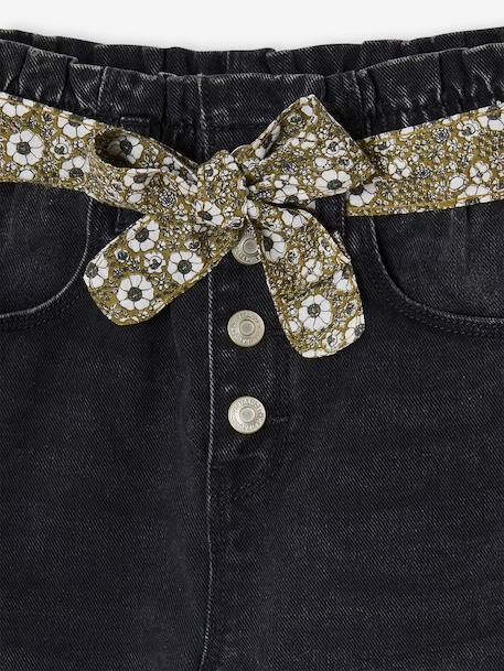 Jean style paperbag et sa ceinture fleurie fille denim brut+denim gris+noir+stone - vertbaudet enfant 