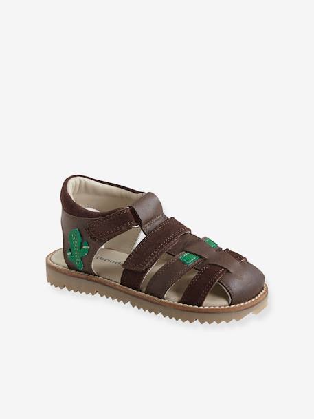 Leren sandalen met klittenband voor jongens bruin+ZAND - vertbaudet enfant 