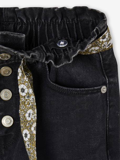 Jean style paperbag et sa ceinture fleurie fille denim brut+denim gris+noir+stone - vertbaudet enfant 