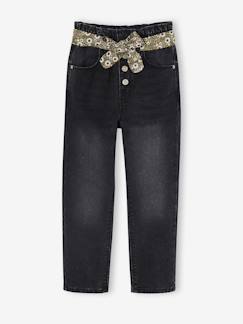 Meisje-Paperbag jeans met bloemenriem voor meisjes