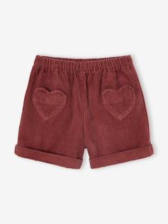Meisje-Short van velours met hartvormige zakken voor meisjes, gemakkelijk aan te trekken.