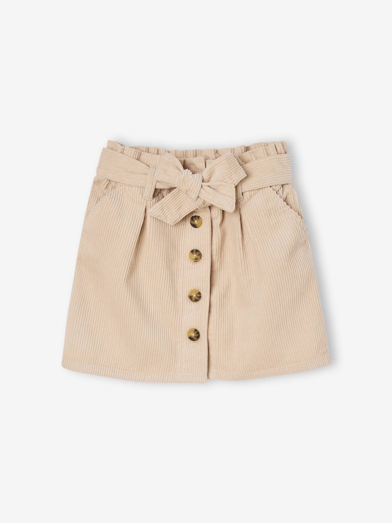Vertbaudet Paperbag-rok Van Ribfluweel Goudbeige