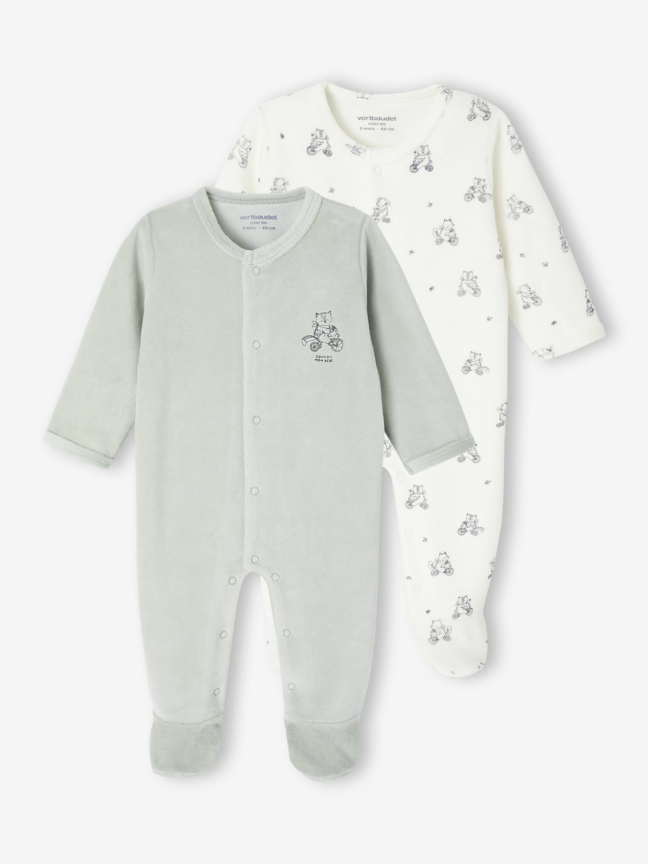 Vertbaudet 2-delige Babyset In Fluweel/velours Blauwgroen