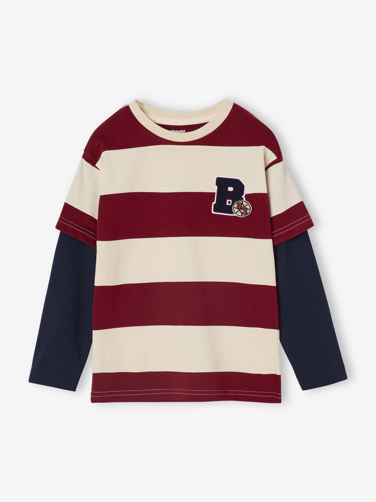Vertbaudet Gestreept T-shirt Met Dubbele Mouweffect Rood, Gestreept