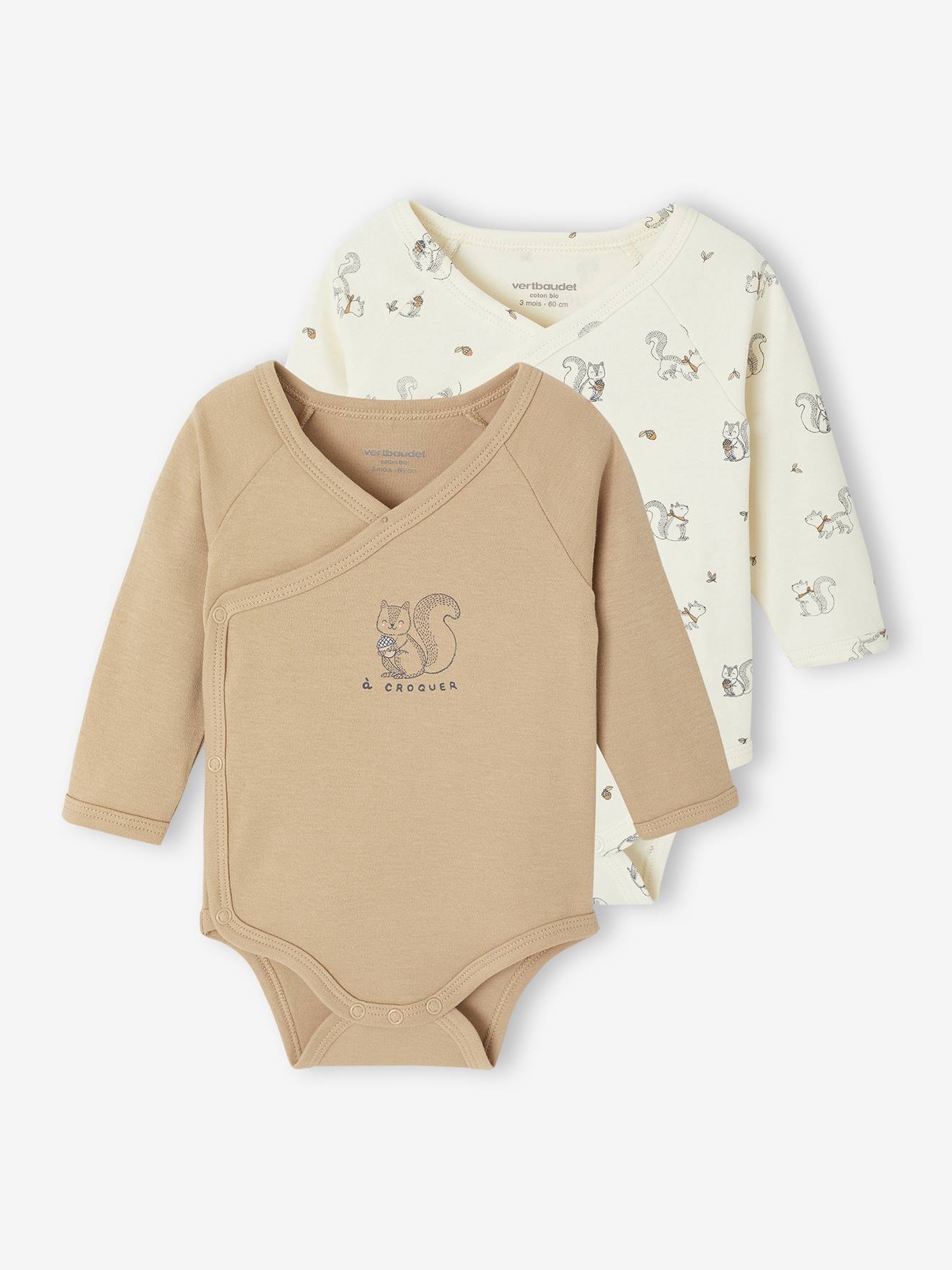Vertbaudet Set Van 2 Body's Met Lange Mouwen En Opening Voor Pasgeborenen Beige