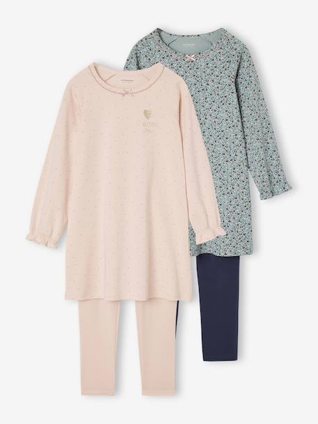 Fille-Lot de 2 pyjamas chemises de nuit + leggings fille 