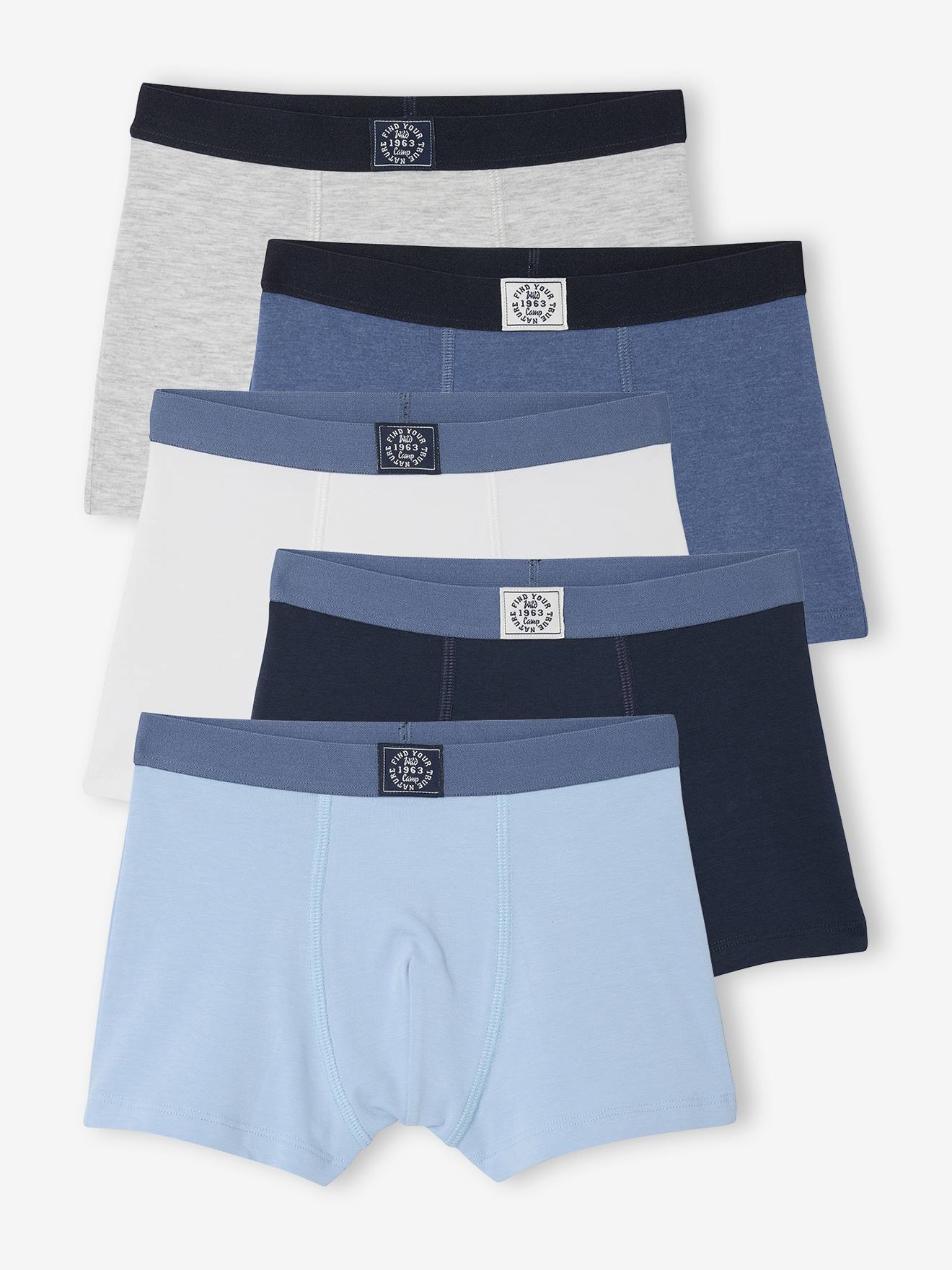 Vertbaudet Set Van 5 Effen Boxershorts Voor Jongens Blauw