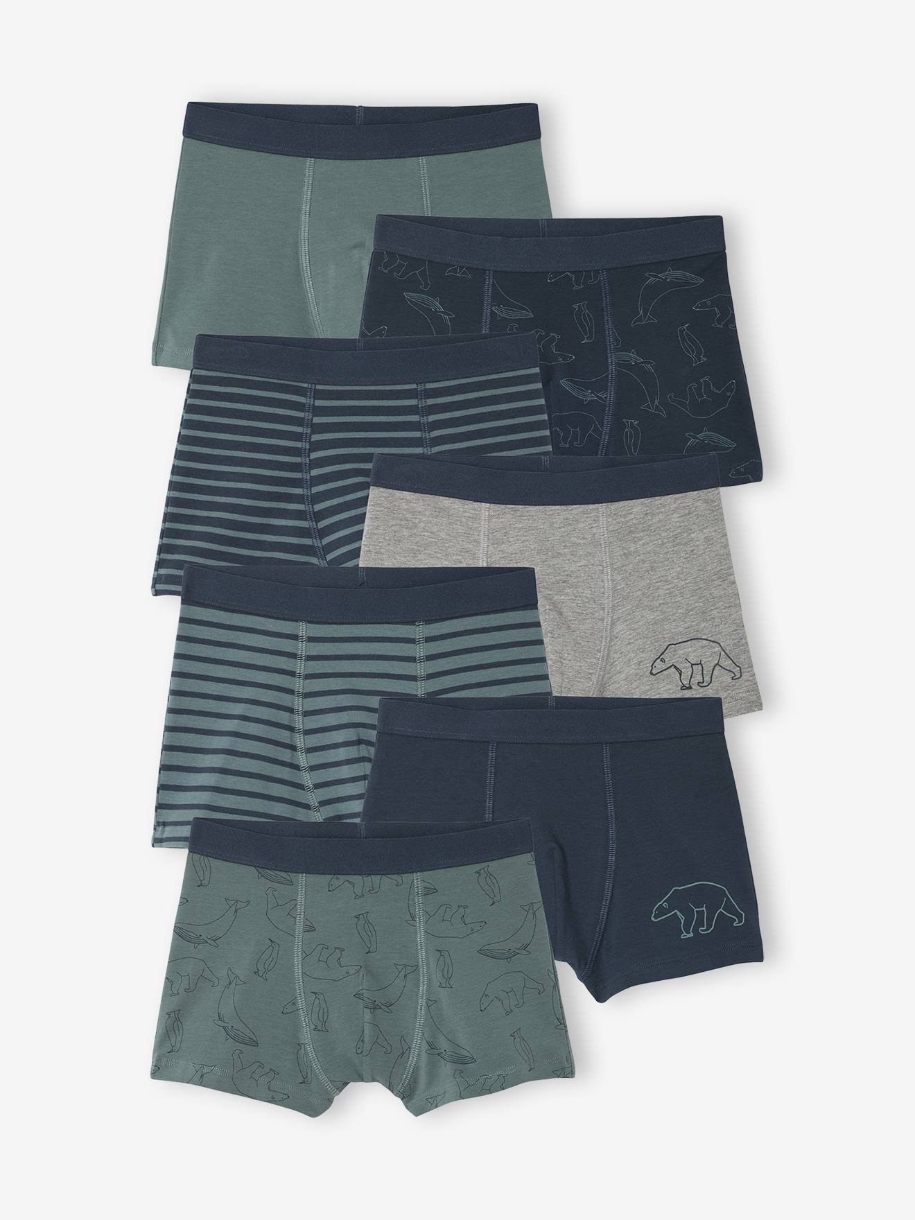 Vertbaudet Set Van 7 Boxershorts Voor Jongens Met Strepen En Berenprint Groen