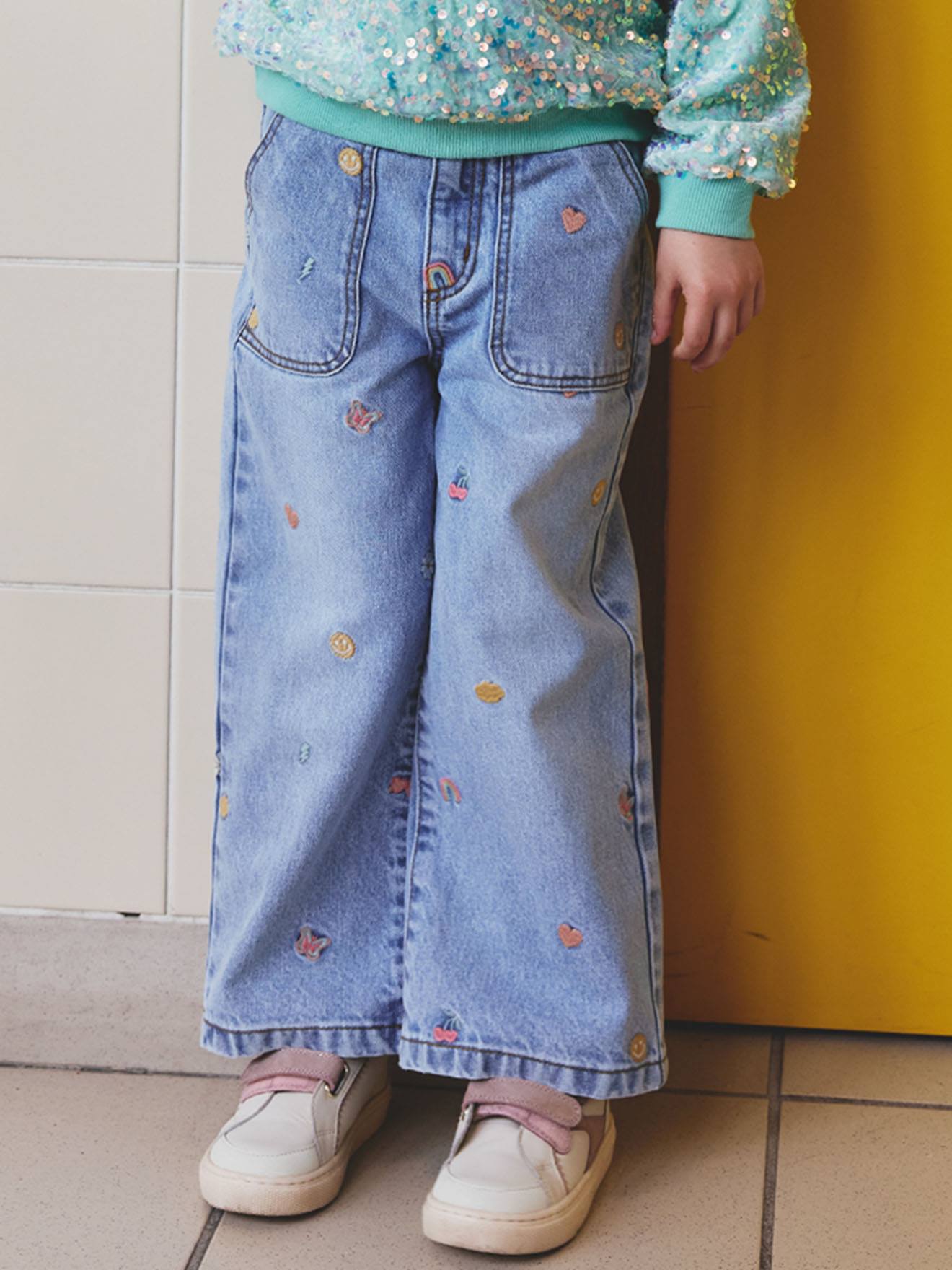Vertbaudet Geborduurde Wijde Jeans Met Fantasiepatronen Voor Meisjes Lichtblauw