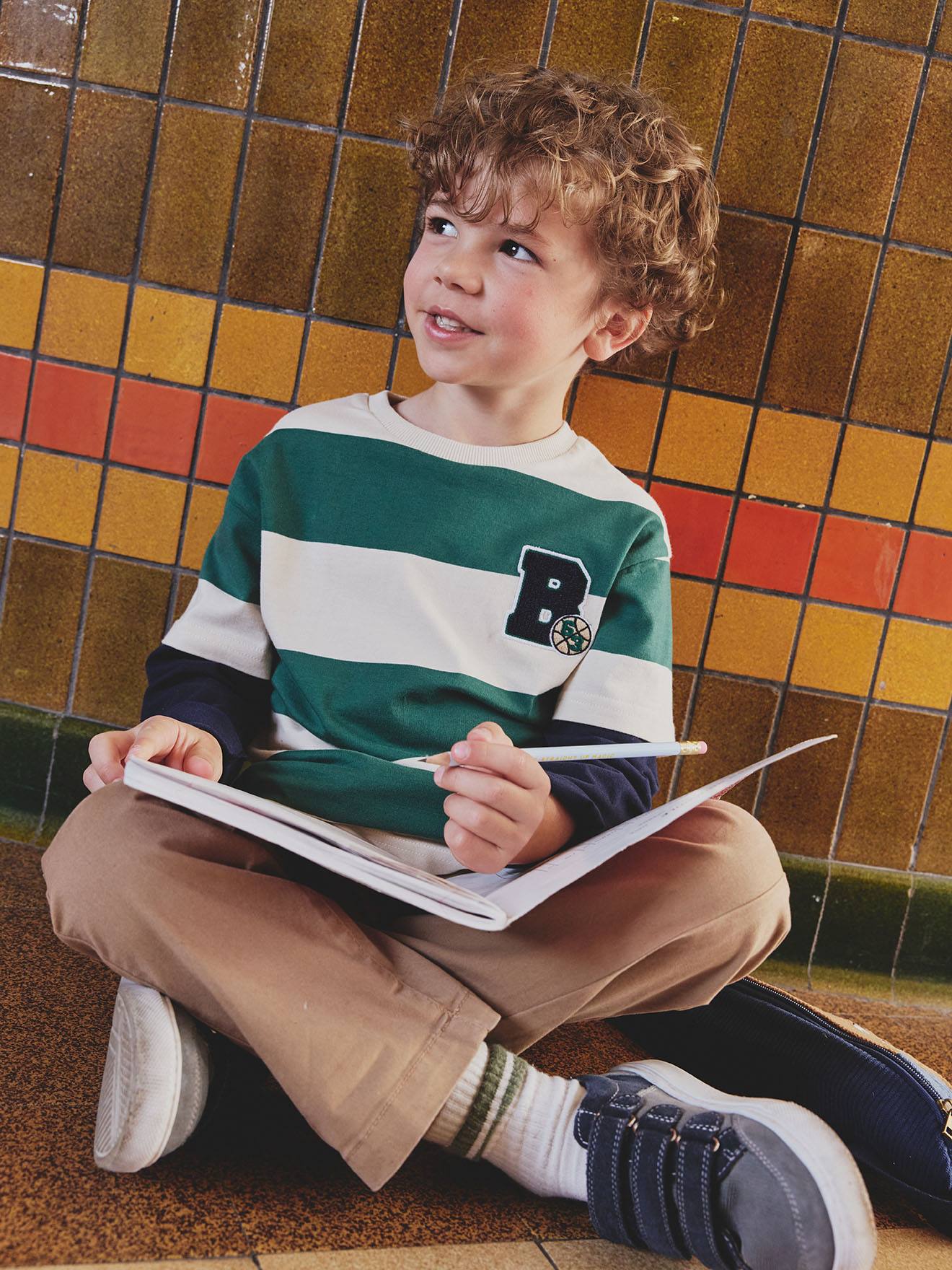 Vertbaudet Gestreept T-shirt Met Dubbele Mouweffect Groen, Gestreept