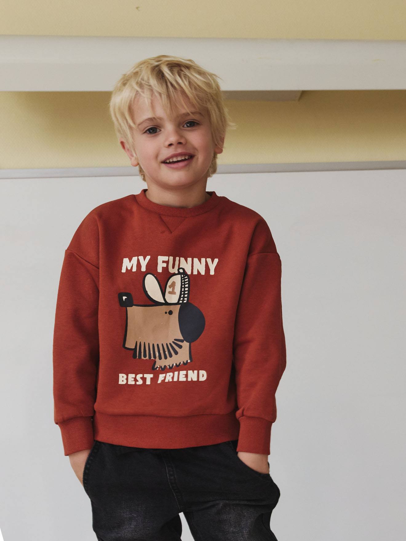 Vertbaudet Sweater Met Hondenprint Voor Jongens Terracottategel