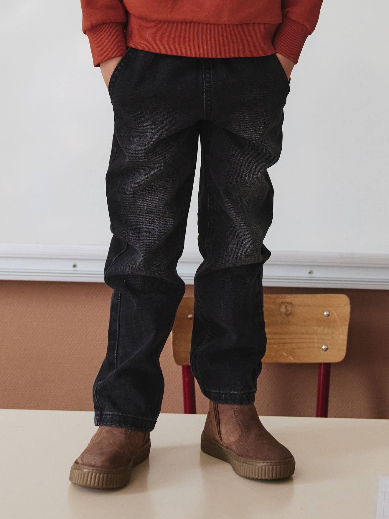 Vertbaudet Wijde Jongensbroek, Eenvoudig Aan Te Trekken Zwart Denim
