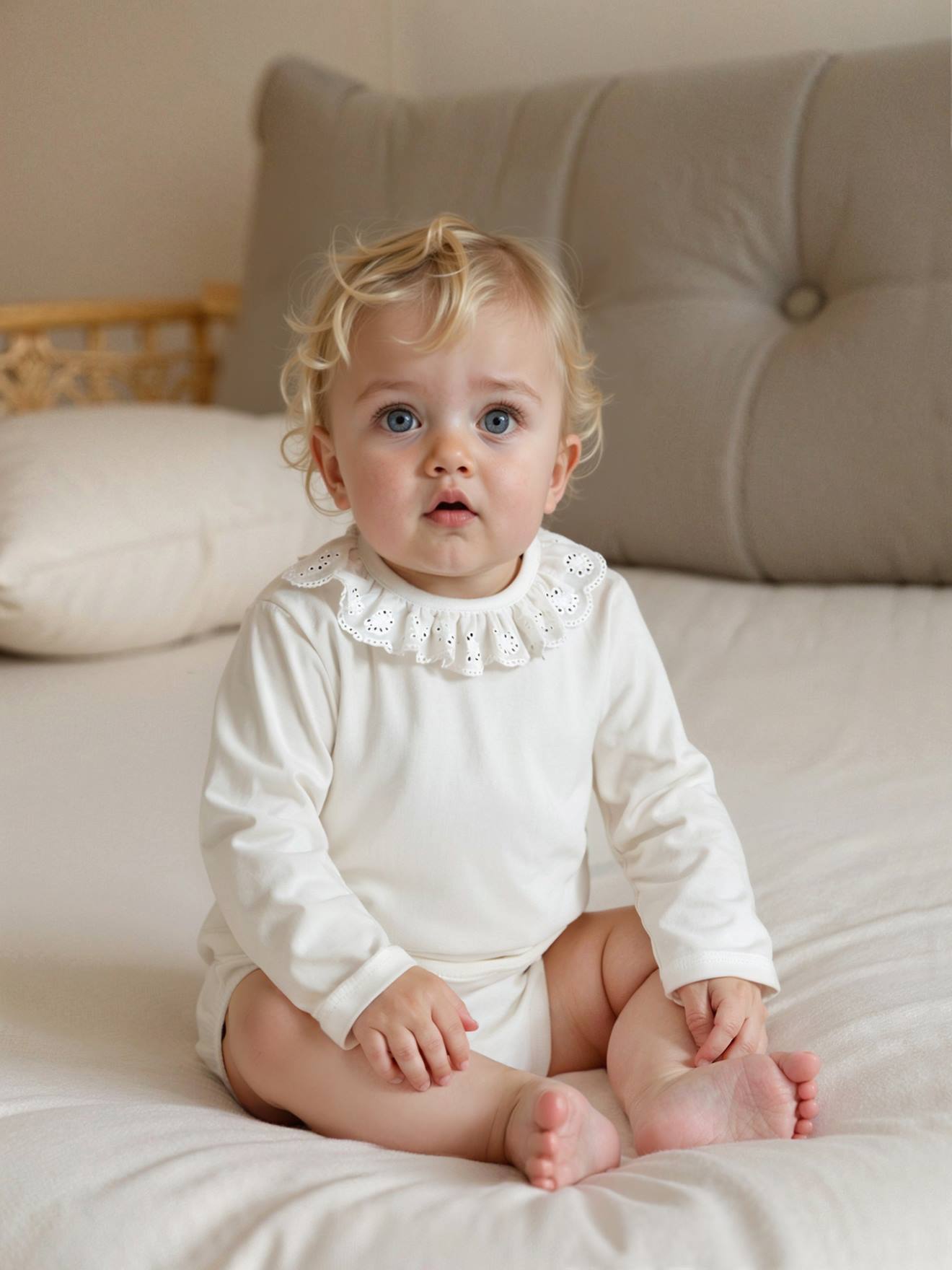 Vertbaudet Babyromper Met Kraagje Van Engels Borduurwerk En Lange Mouwen Ecru
