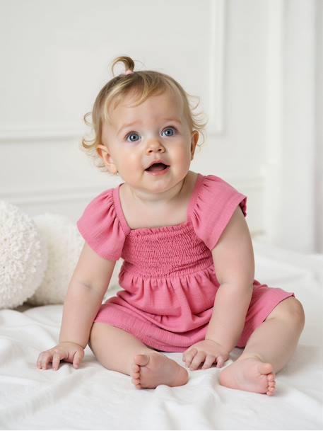 Bébé-Robe bébé smockée en gaze de coton