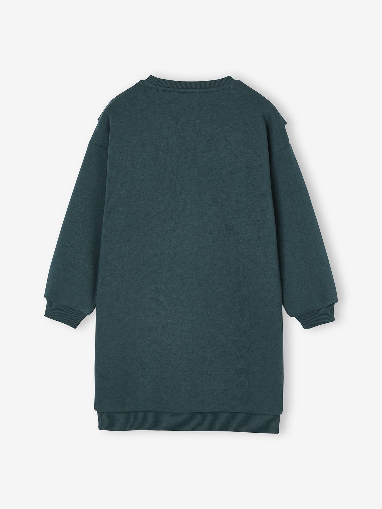 Robe En Molleton à Volant Pour Fille - Tissu Doux Coton/Polyster - Manches Longues - Encolure Ronde - Parfaite Pour École, Mi-saison