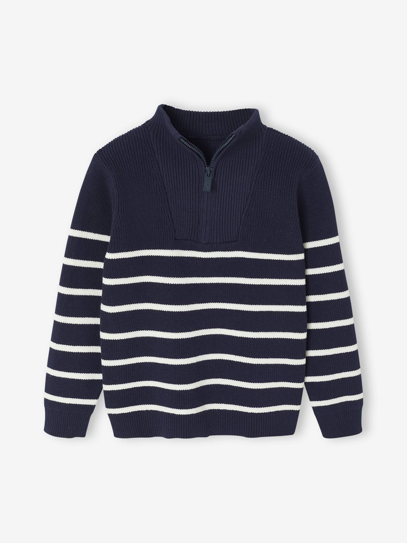 Vertbaudet Gestreept Sweater Met Lange Mouwen Voor Jongens Marineblauw