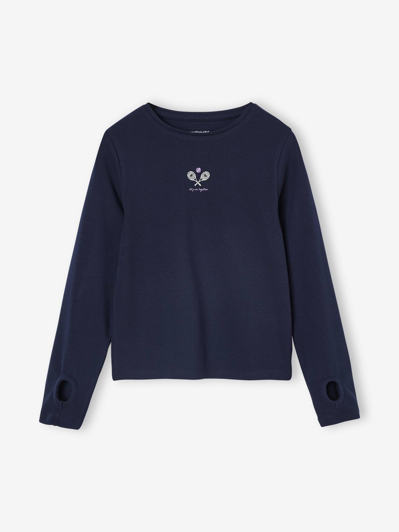 Vertbaudet Sport T-shirt Met Tennis Motief Voor Meisjes Met Lange Mouwen Marineblauw