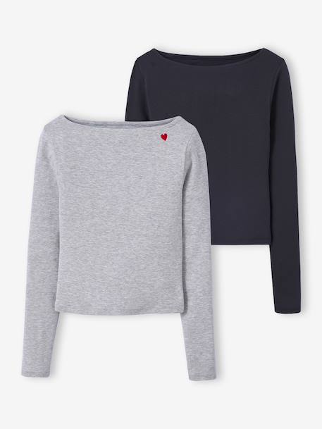 Fille-T-shirt, sous-pull-Lot de 2 t-shirts en côtes fille