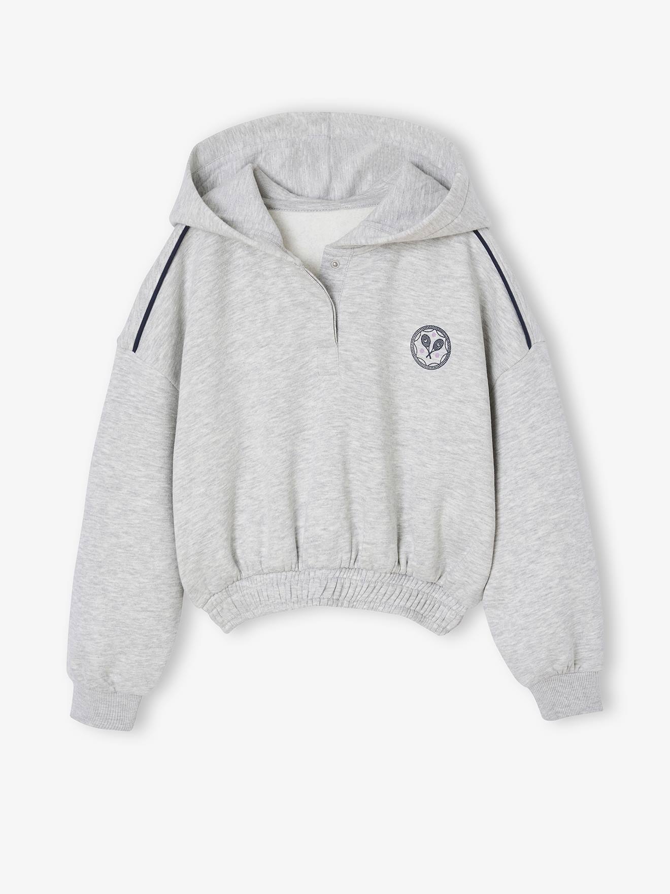 Vertbaudet Korte Sportieve Sweater Met Capuchon Voor Meisjes Gemêleerd Grijs