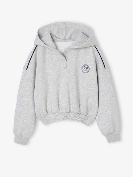 Fille-Pull, gilet, sweat-Sweat court à capuche sport fille