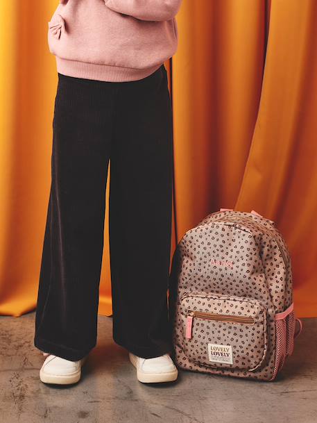 Wijde, fluwelen broek voor meisjes antraciet+bruin+chocoladebruin+grijsblauw+kaki+pruim+rozen+zachtpaars - vertbaudet enfant 