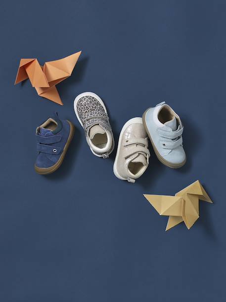 Zachte lederen baby-slofjes voor de eerste stapjes beige, bedrukt+blauw, bedrukt+brons+goud+goudgeel+groen, bedrukt+oudroze+roze (poederkleur)+roze, bedrukt+rozen+turquoiseblauw+veel roze+zachtpaars - vertbaudet enfant 