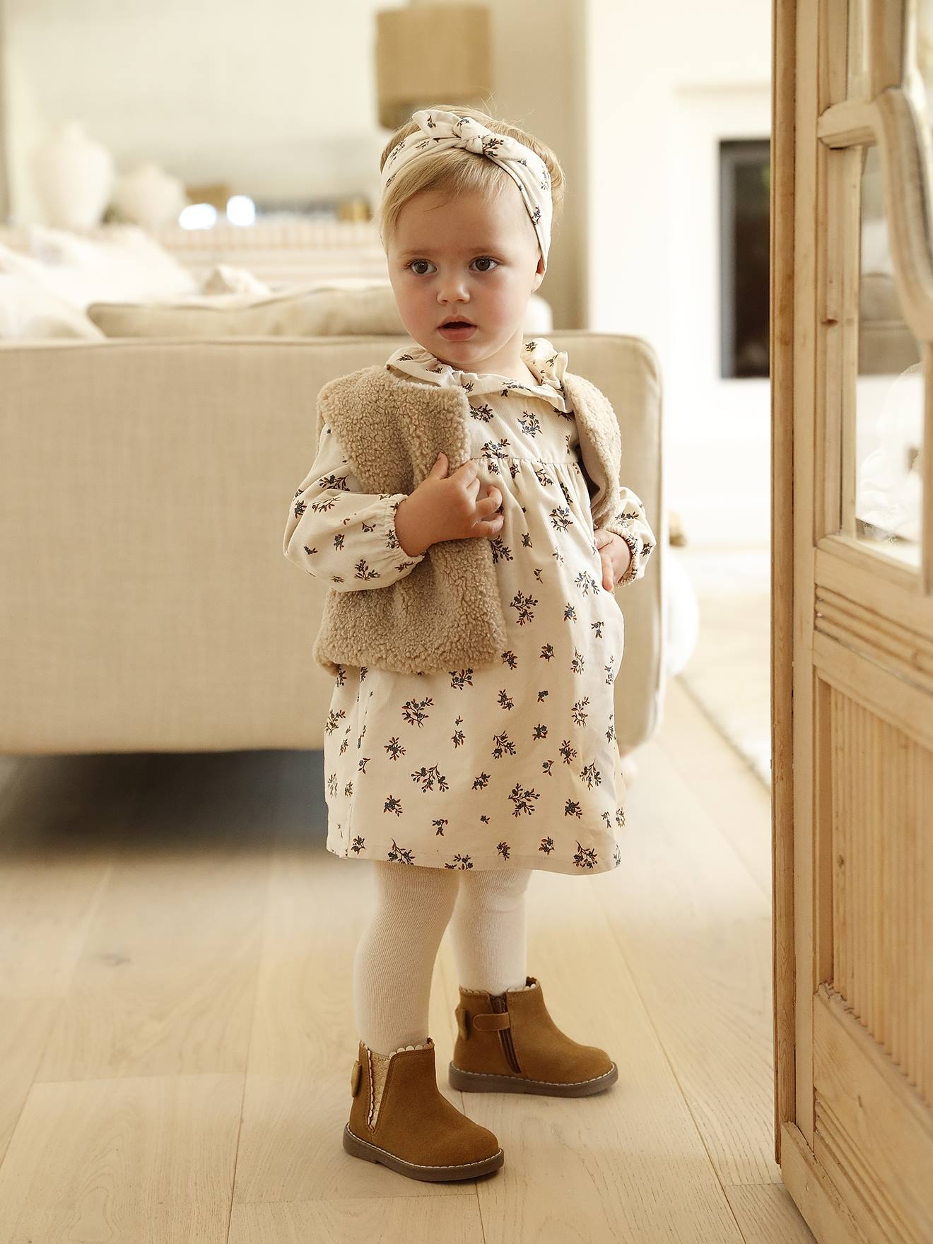 Vertbaudet Babyset Jurk + Vestje + Haarband Vanille