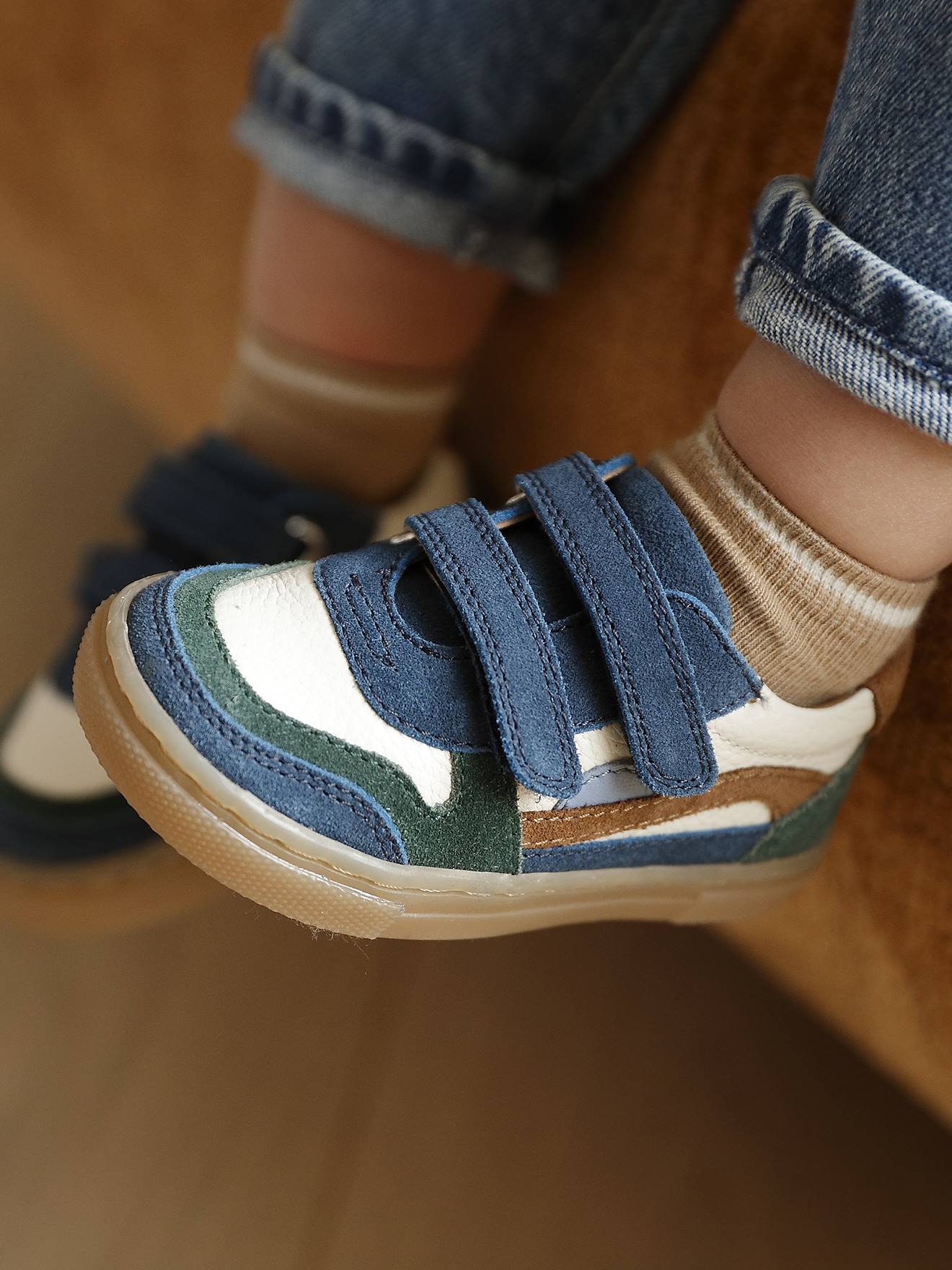 Baskets met klittenband van leer voor baby veel blauw