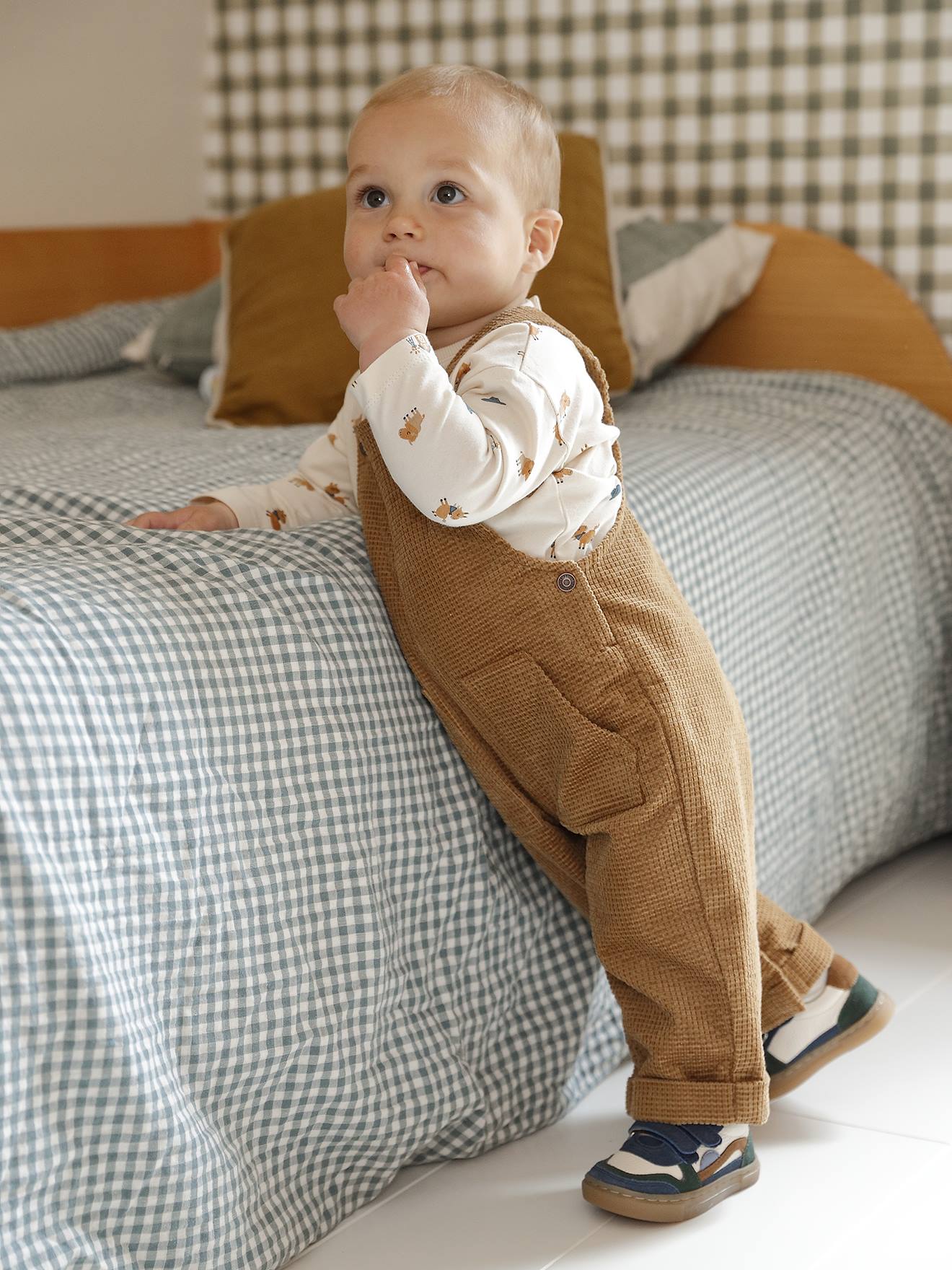 Vertbaudet Babyset Salopet In Fluweel / Velours + T-shirt Karamel