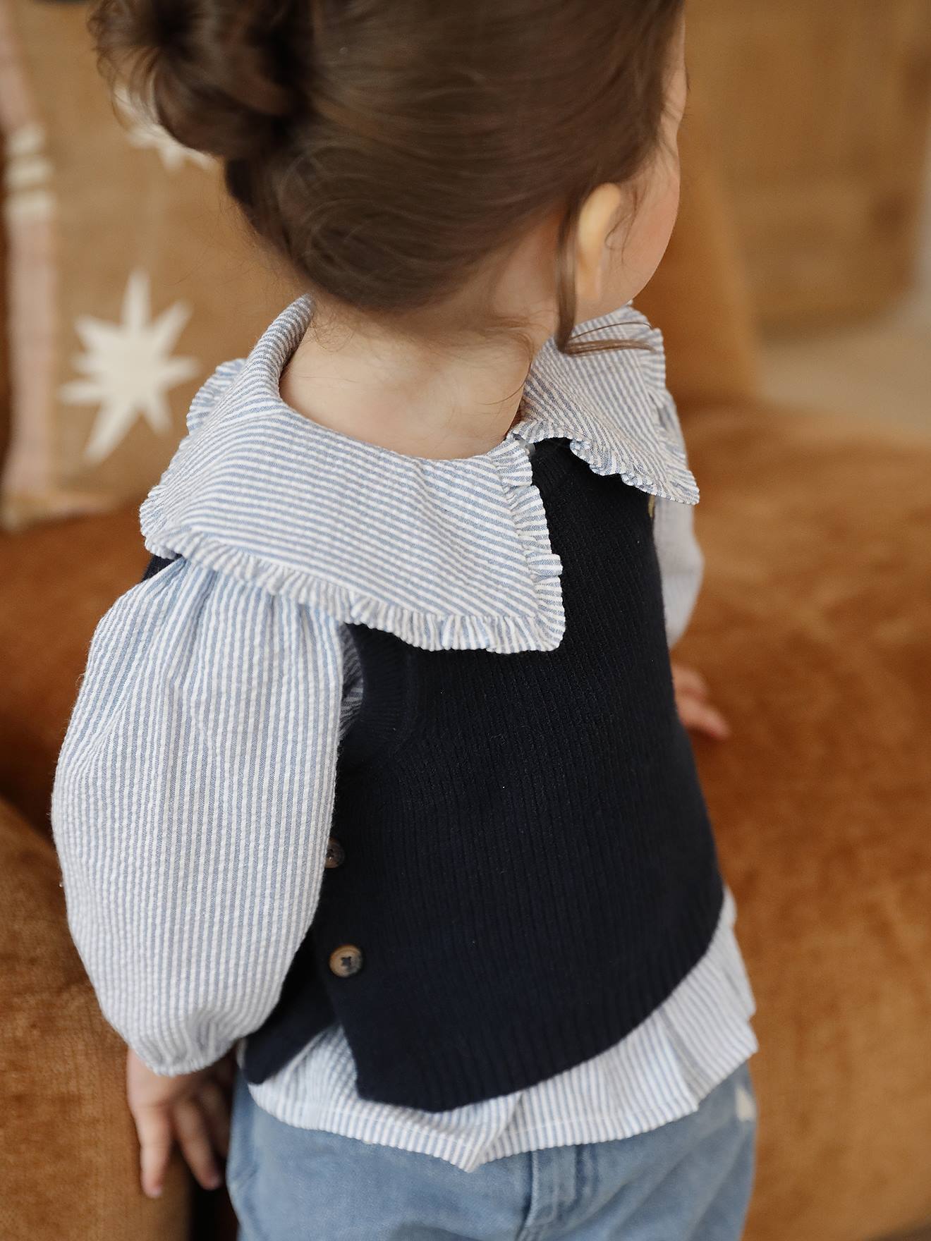 Vertbaudet Gestreepte Babyblouse In Seersucker Blauw, Gestreept