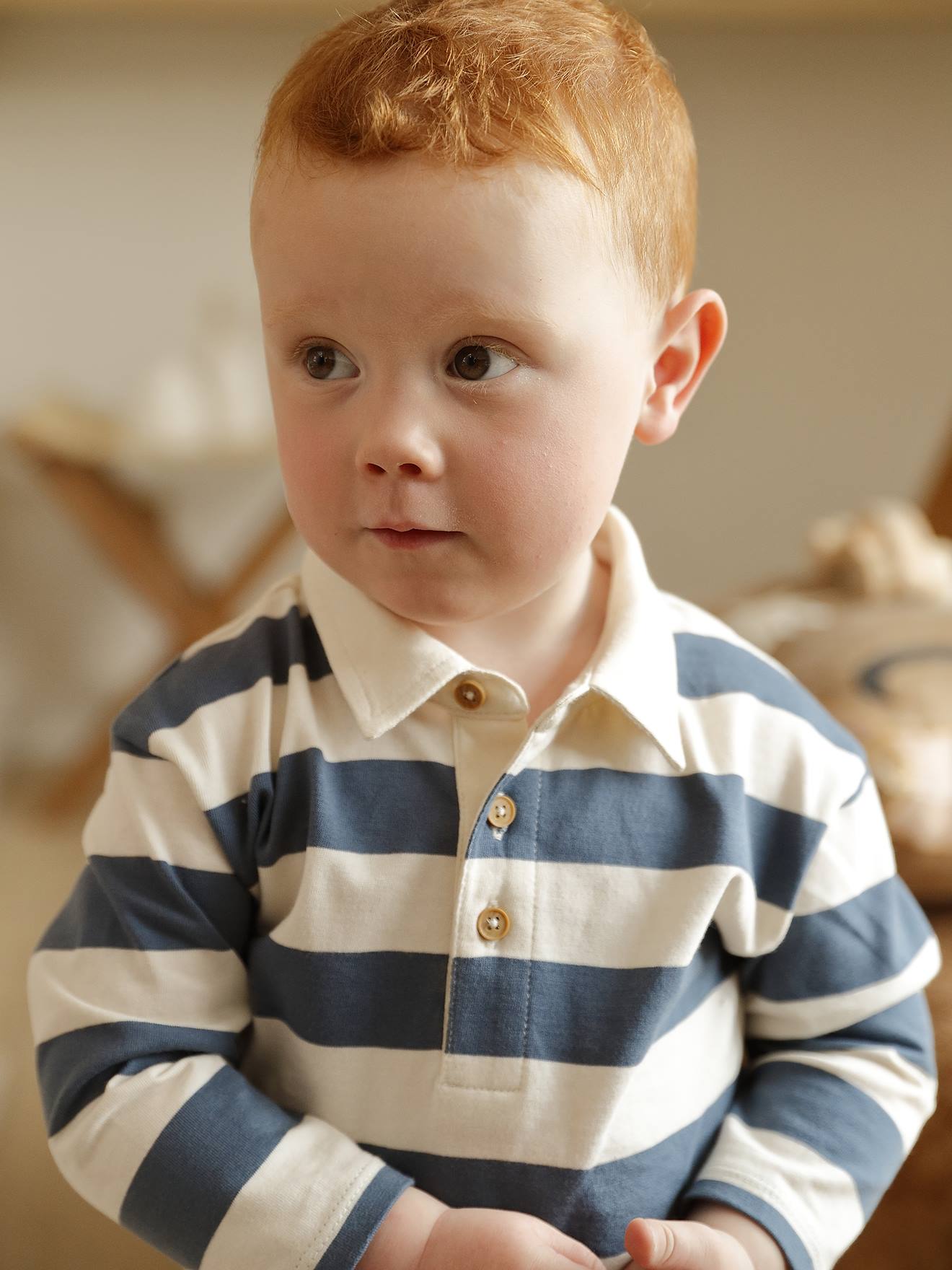 Vertbaudet Gestreept Polo T-shirt Voor Baby's Met Lange Mouwen Grijsblauw