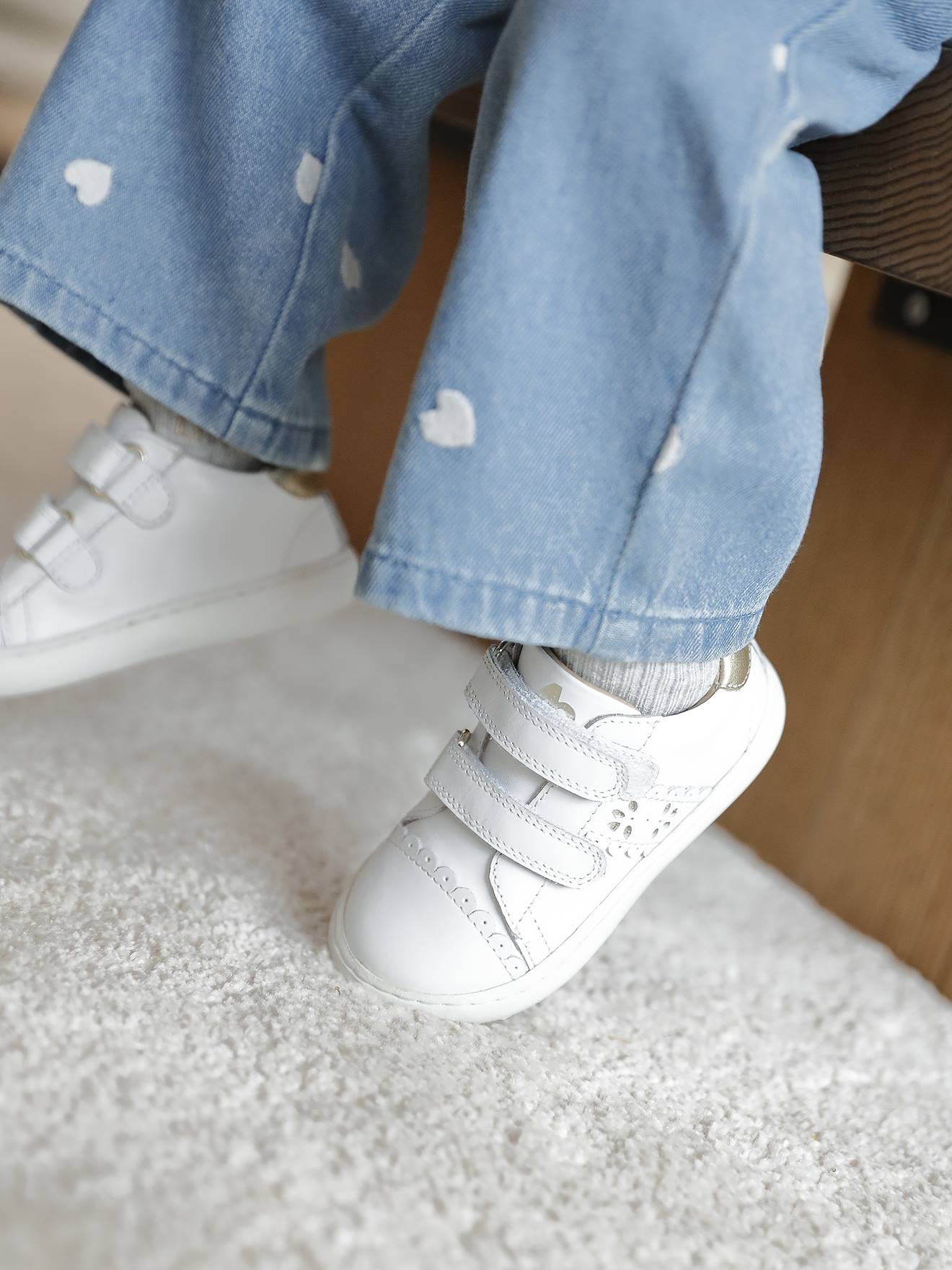 Vertbaudet Baskets Met Klittenband Van Leer Baby Wit