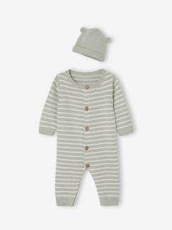 Ensemble Naissance Fleuri Vertbaudet – Brassière Cache-Cœur + Pantalon à Pieds – Matelassé Doux – 0-3 Mois