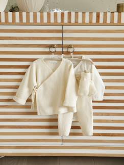 Baby-Babypakje 4-delige set in effen tricot vestje + broek + sloffen + body
