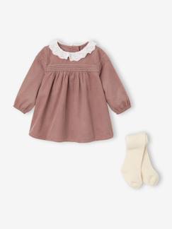-Babypakje met jurk in fluweel / velours + panty's