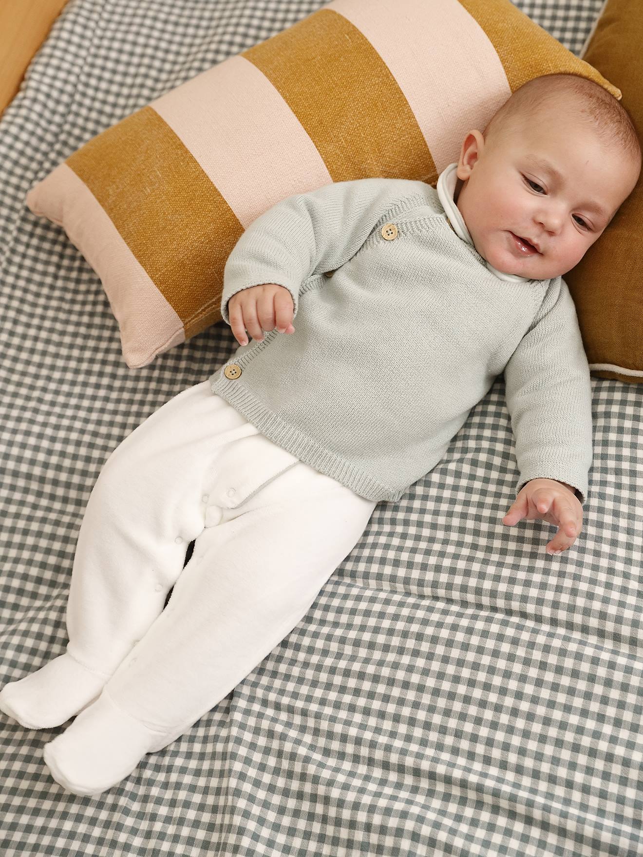 Vertbaudet Babypakje 3-delige Set In Effen Tricot Vestje + Babyslaappakje + Body Saliegroen