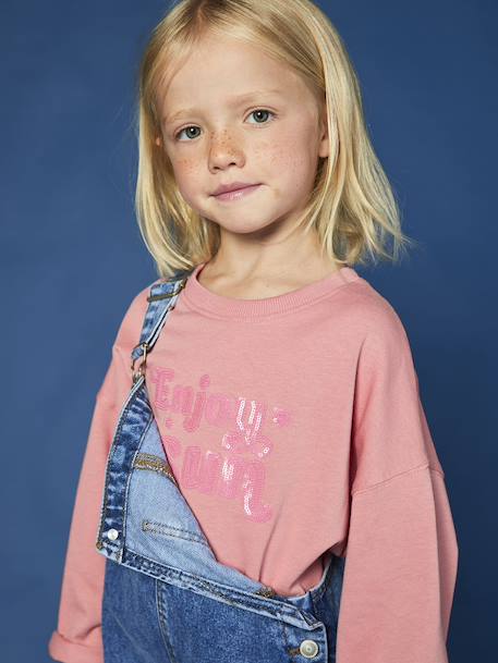 Fille-T-shirt, sous-pull-T-shirt-Tee-shirt fille cropped message sequins manches longues