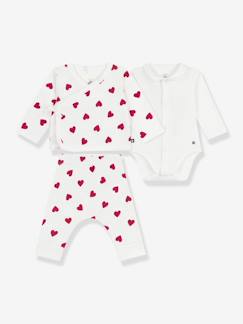 Baby-Babyset 3-delig met hartjesprint baby PETIT BATEAU vestje met overslag, broek en body