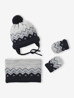 Baby-Jacquard babyset muts, snood en wanten