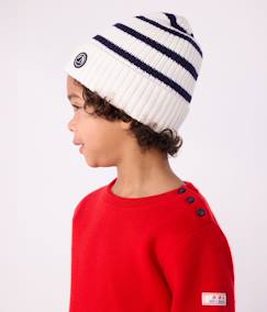 -Bonnet enfant rayé en tricot doublé polaire