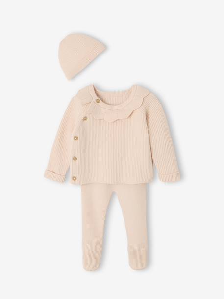 Bébé-Ensemble naissance 3 pièces en tricot gilet + pantalon + bonnet